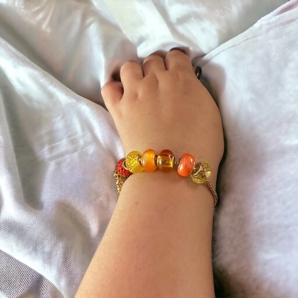 European Style Charm Bracelet with Orange and Yellow Beads - Picture 2 of 2